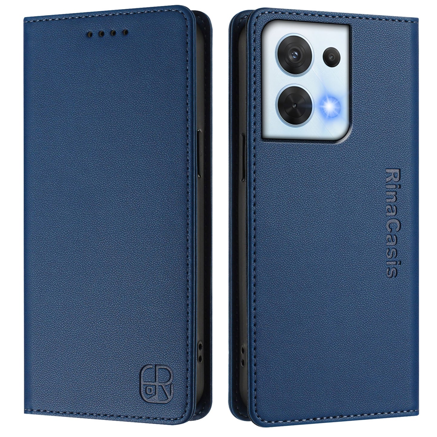 OPPO Reno8 5G Dual-Folded Magnetic Suction RFID Blocking PU Leather Wallet Phone Case with Card Slots, Cash Pocket, Kickstand, Full Protective Flip Cover