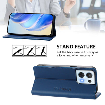 OPPO Reno8 5G Dual-Folded Magnetic Suction RFID Blocking PU Leather Wallet Phone Case with Card Slots, Cash Pocket, Kickstand, Full Protective Flip Cover