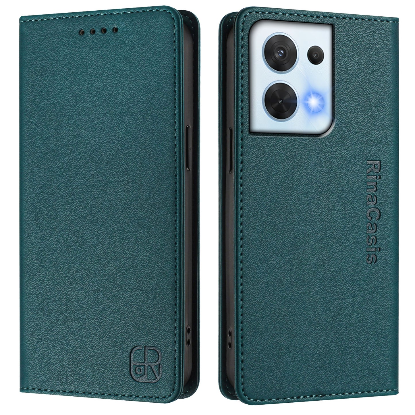 OPPO Reno8 5G Dual-Folded Magnetic Suction RFID Blocking PU Leather Wallet Phone Case with Card Slots, Cash Pocket, Kickstand, Full Protective Flip Cover