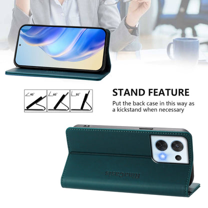 OPPO Reno8 5G Dual-Folded Magnetic Suction RFID Blocking PU Leather Wallet Phone Case with Card Slots, Cash Pocket, Kickstand, Full Protective Flip Cover