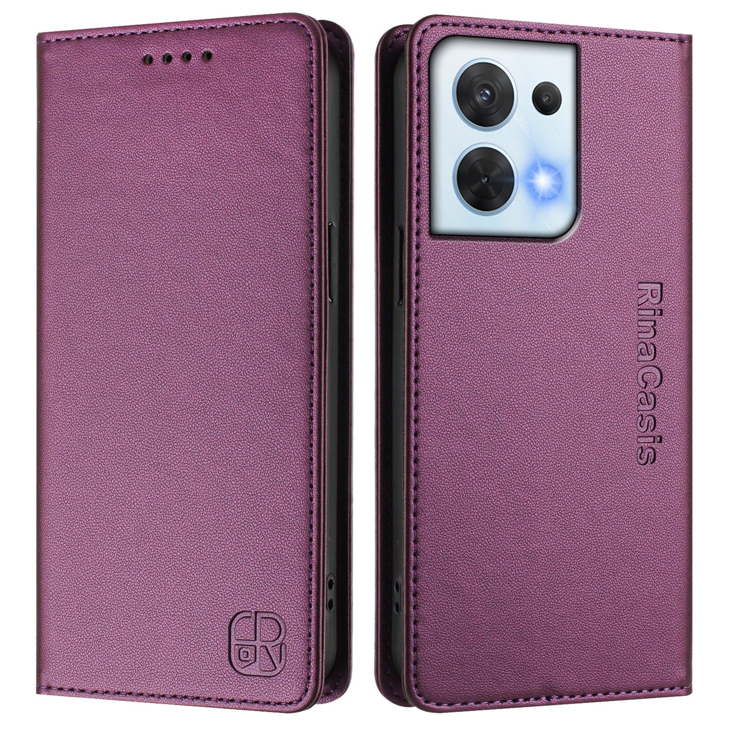 OPPO Reno8 5G Dual-Folded Magnetic Suction RFID Blocking PU Leather Wallet Phone Case with Card Slots, Cash Pocket, Kickstand, Full Protective Flip Cover