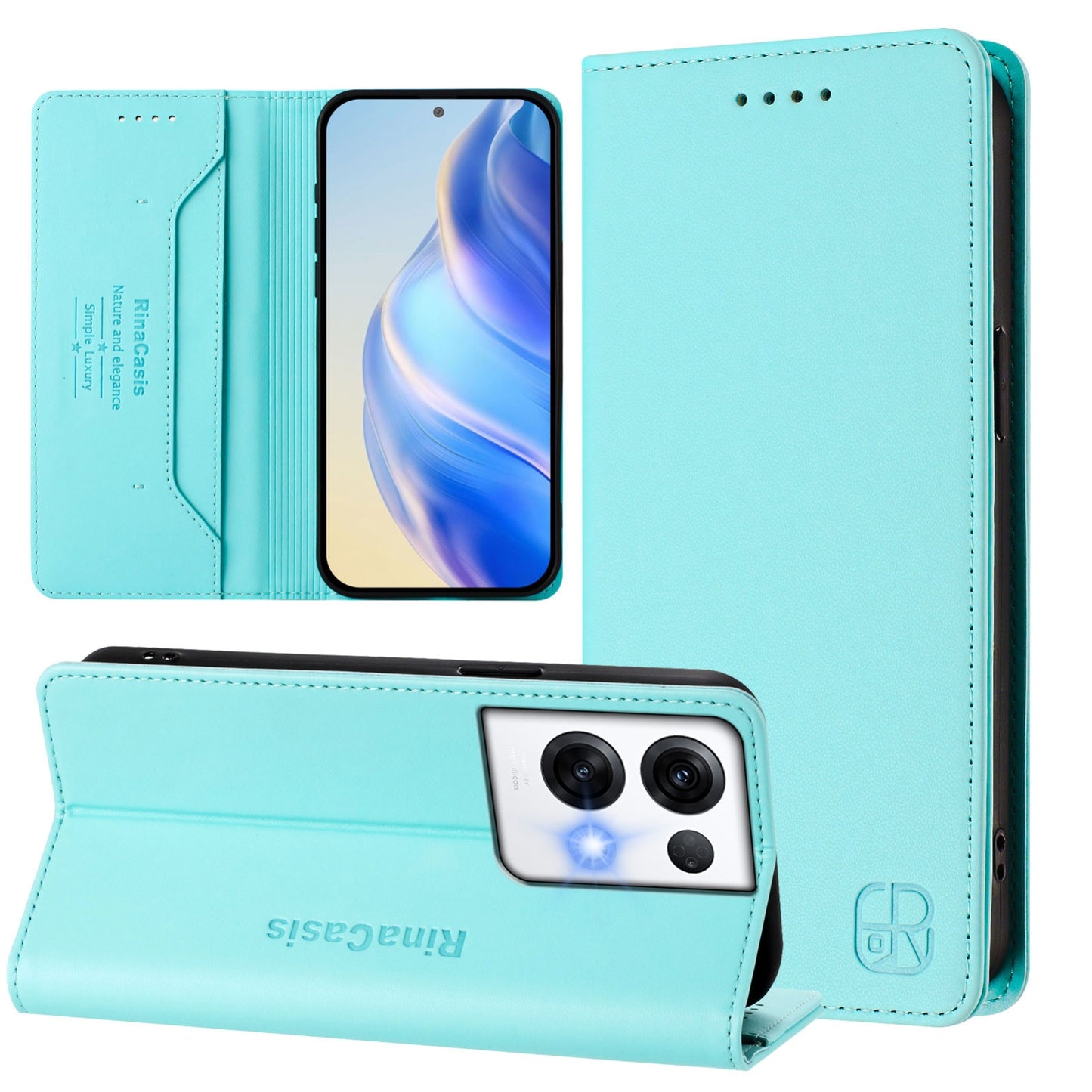 OPPO Reno8 Pro 5G Dual-Folded Magnetic Suction RFID Blocking PU Leather Wallet Phone Case with Card Slots, Cash Pocket, Kickstand, Full Protective Flip Cover