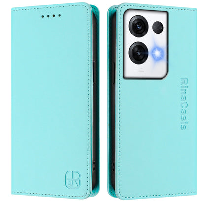 OPPO Reno8 Pro 5G Dual-Folded Magnetic Suction RFID Blocking PU Leather Wallet Phone Case with Card Slots, Cash Pocket, Kickstand, Full Protective Flip Cover