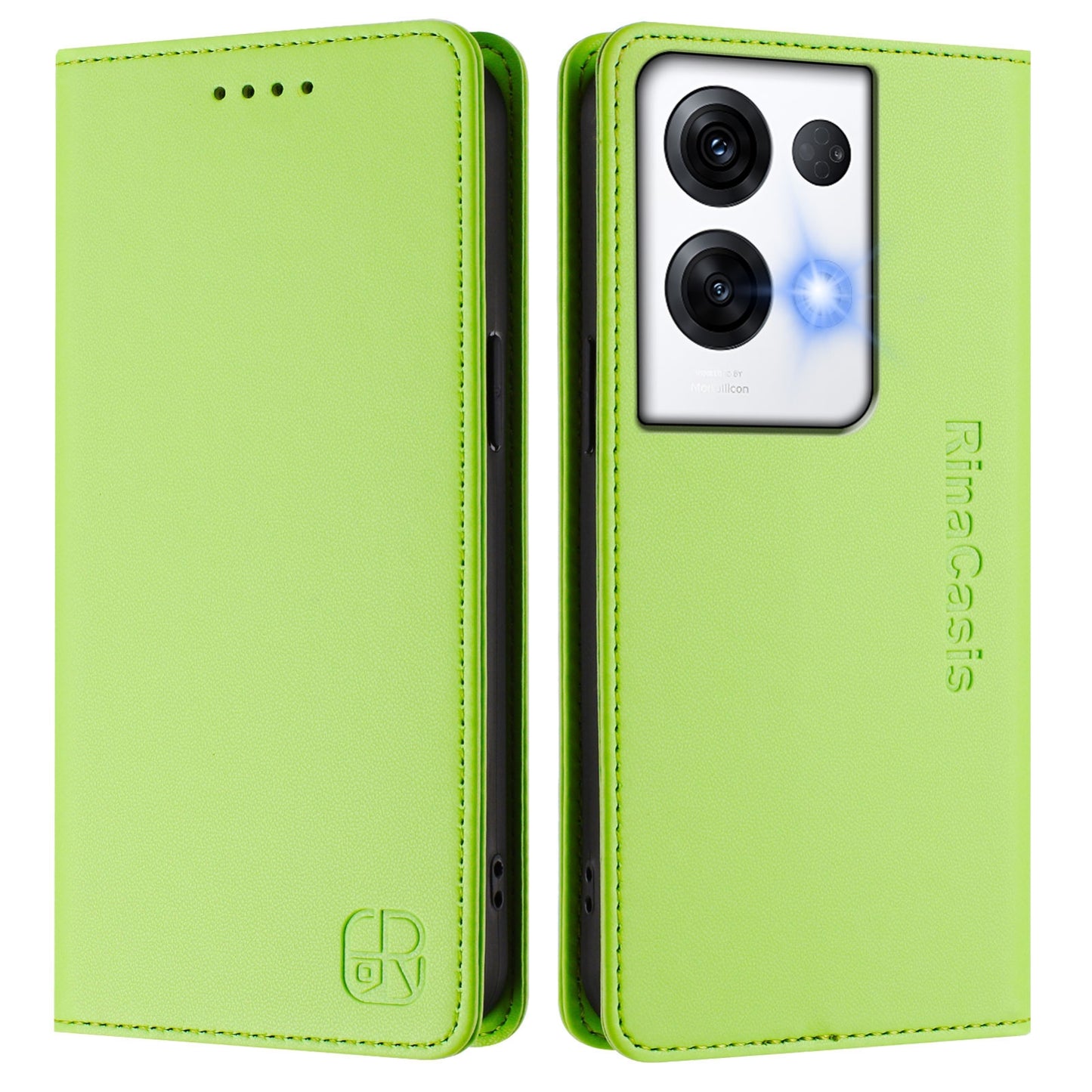 OPPO Reno8 Pro 5G Dual-Folded Magnetic Suction RFID Blocking PU Leather Wallet Phone Case with Card Slots, Cash Pocket, Kickstand, Full Protective Flip Cover