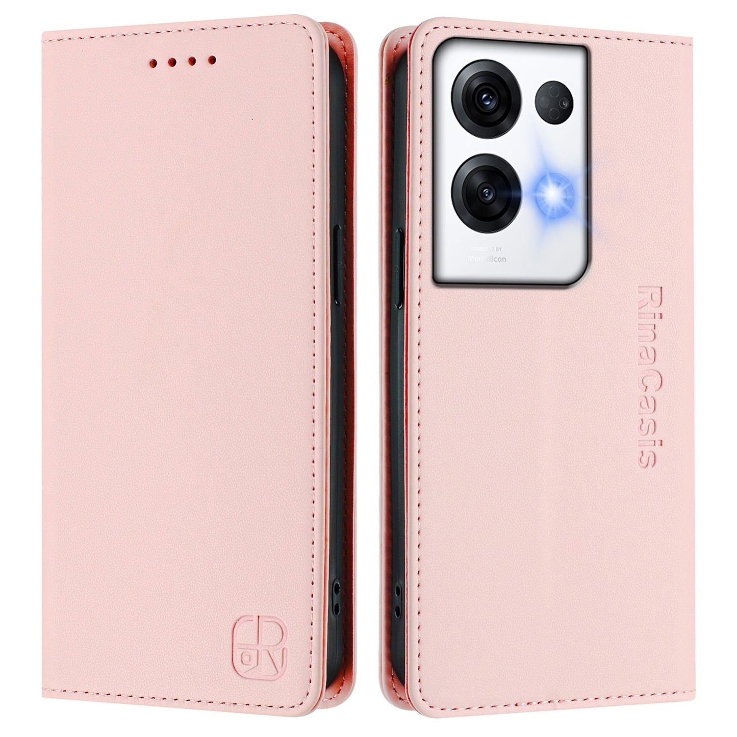 OPPO Reno8 Pro 5G Dual-Folded Magnetic Suction RFID Blocking PU Leather Wallet Phone Case with Card Slots, Cash Pocket, Kickstand, Full Protective Flip Cover