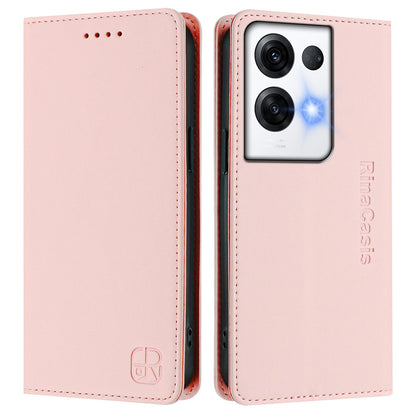 OPPO Reno8 Pro 5G Dual-Folded Magnetic Suction RFID Blocking PU Leather Wallet Phone Case with Card Slots, Cash Pocket, Kickstand, Full Protective Flip Cover