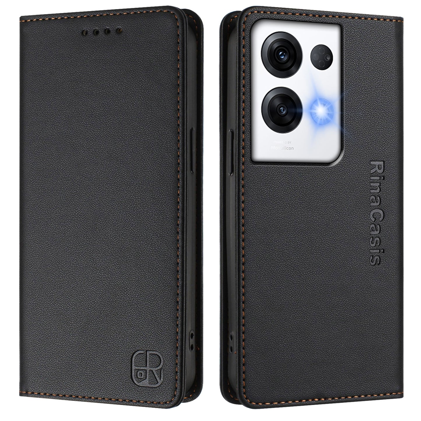 OPPO Reno8 Pro 5G Dual-Folded Magnetic Suction RFID Blocking PU Leather Wallet Phone Case with Card Slots, Cash Pocket, Kickstand, Full Protective Flip Cover