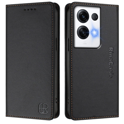 OPPO Reno8 Pro 5G Dual-Folded Magnetic Suction RFID Blocking PU Leather Wallet Phone Case with Card Slots, Cash Pocket, Kickstand, Full Protective Flip Cover