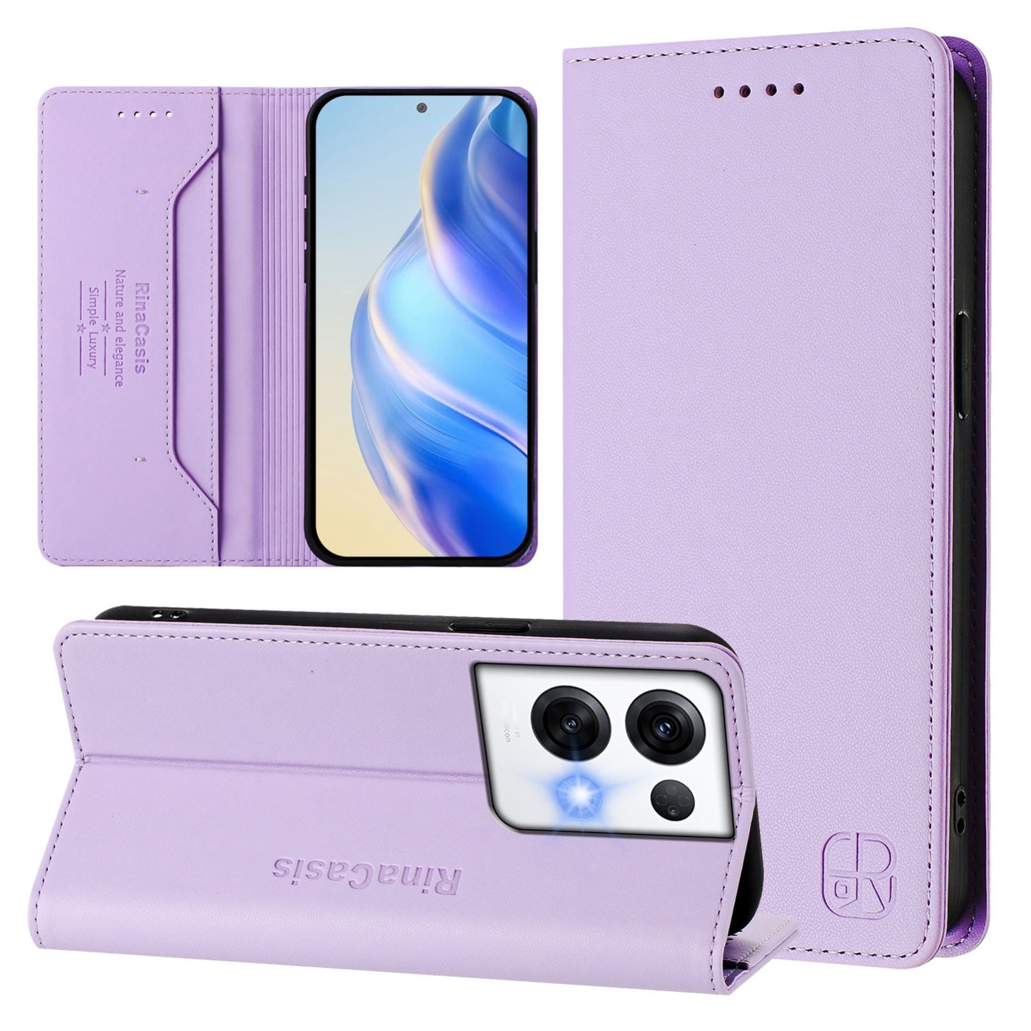 OPPO Reno8 Pro 5G Dual-Folded Magnetic Suction RFID Blocking PU Leather Wallet Phone Case with Card Slots, Cash Pocket, Kickstand, Full Protective Flip Cover