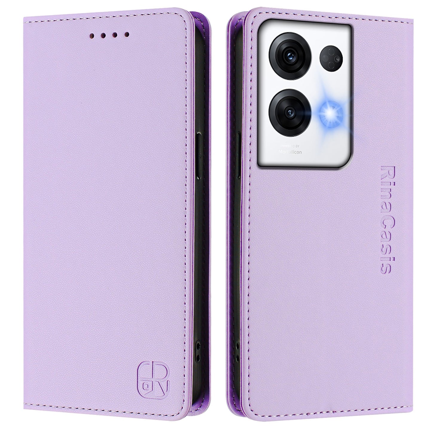 OPPO Reno8 Pro 5G Dual-Folded Magnetic Suction RFID Blocking PU Leather Wallet Phone Case with Card Slots, Cash Pocket, Kickstand, Full Protective Flip Cover