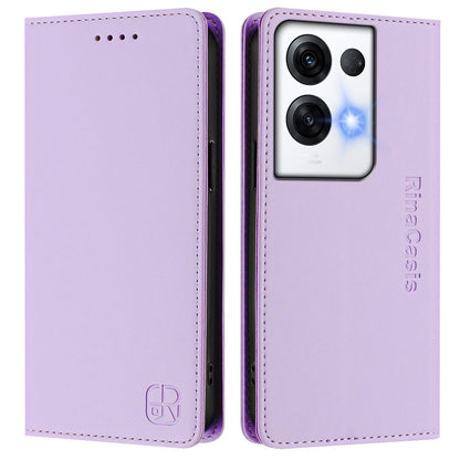 OPPO Reno8 Pro 5G Dual-Folded Magnetic Suction RFID Blocking PU Leather Wallet Phone Case with Card Slots, Cash Pocket, Kickstand, Full Protective Flip Cover