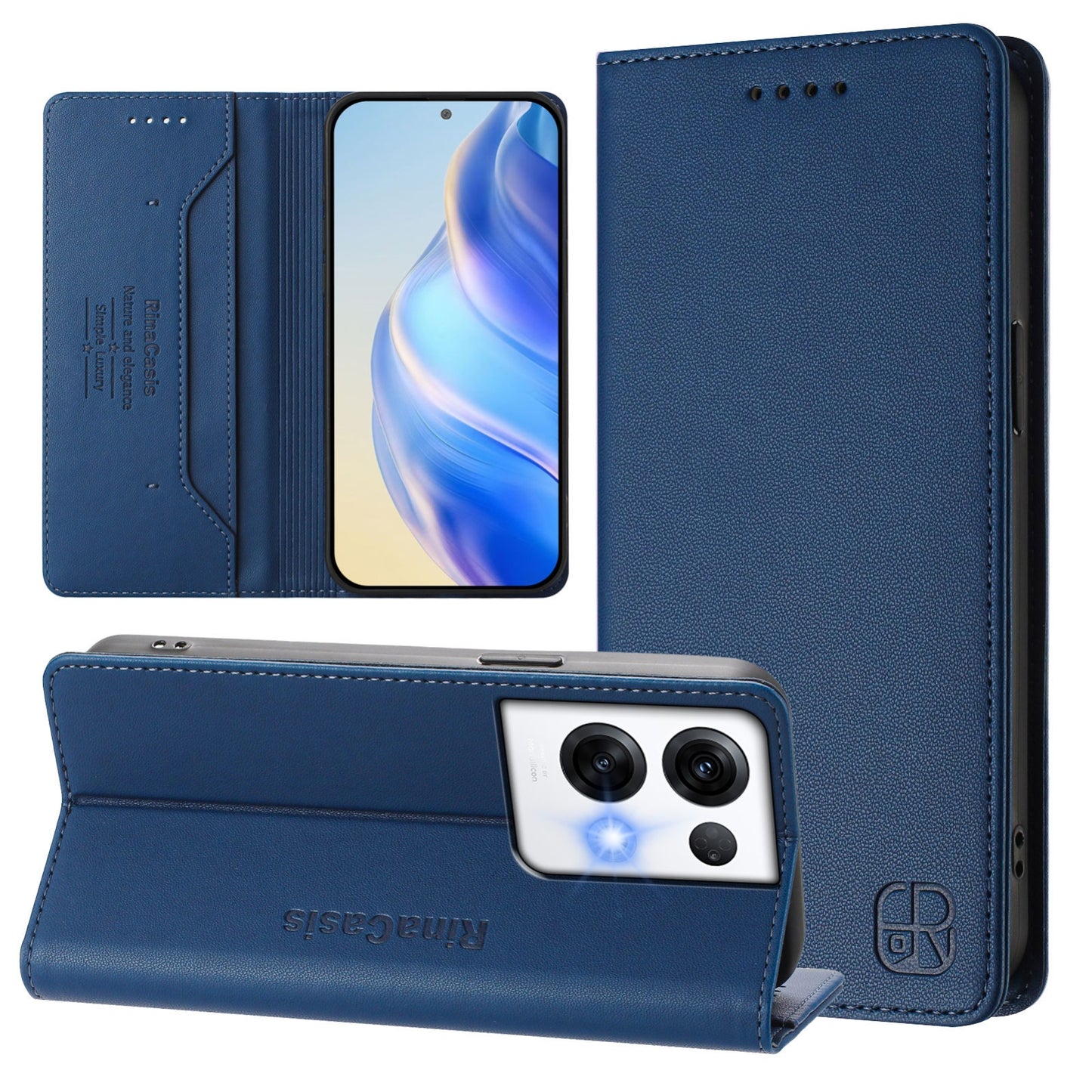 OPPO Reno8 Pro 5G Dual-Folded Magnetic Suction RFID Blocking PU Leather Wallet Phone Case with Card Slots, Cash Pocket, Kickstand, Full Protective Flip Cover