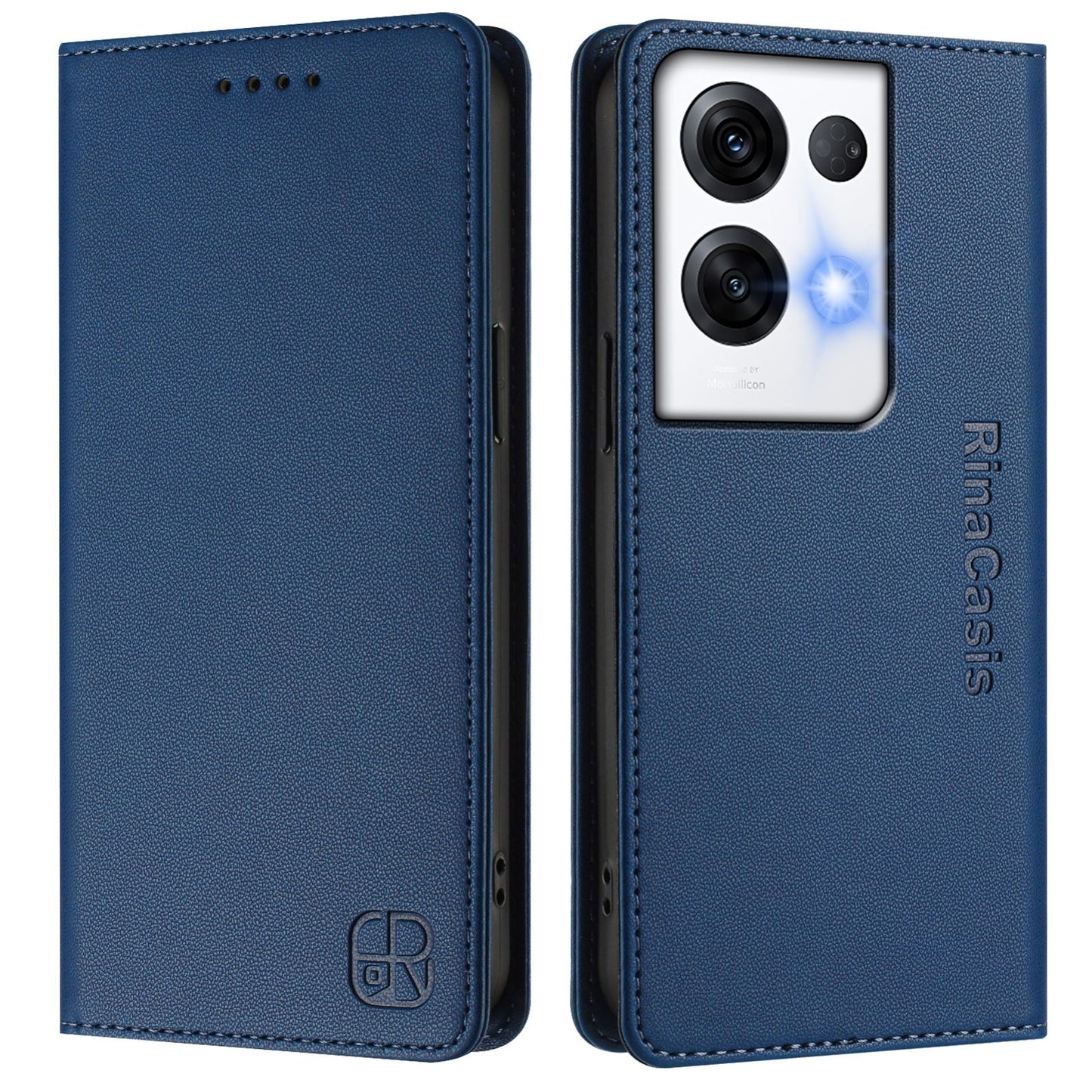 OPPO Reno8 Pro 5G Dual-Folded Magnetic Suction RFID Blocking PU Leather Wallet Phone Case with Card Slots, Cash Pocket, Kickstand, Full Protective Flip Cover