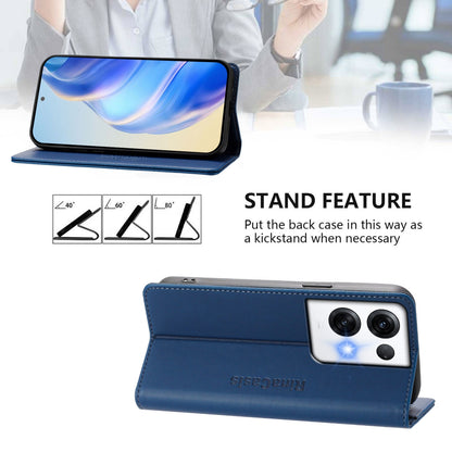 OPPO Reno8 Pro 5G Dual-Folded Magnetic Suction RFID Blocking PU Leather Wallet Phone Case with Card Slots, Cash Pocket, Kickstand, Full Protective Flip Cover