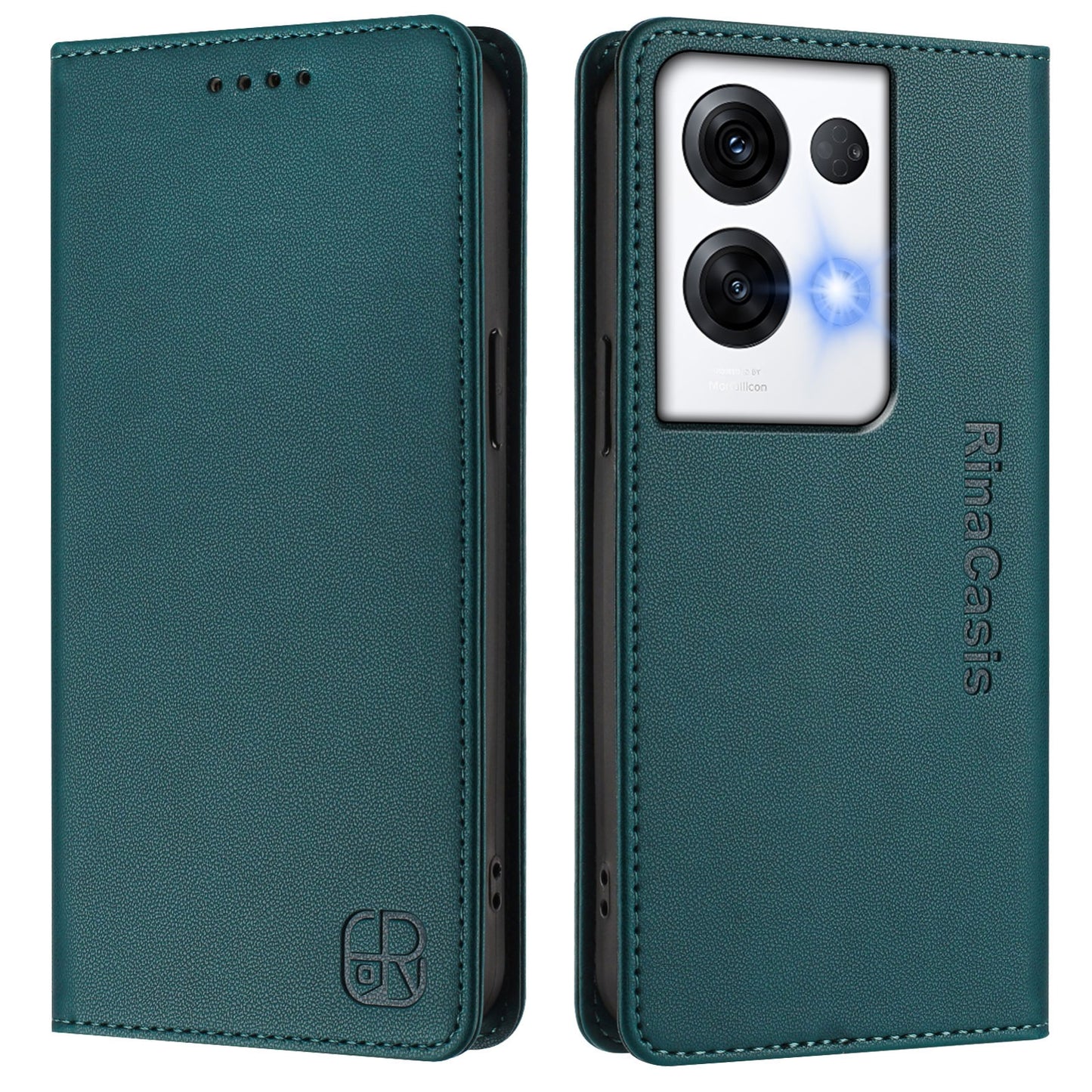 OPPO Reno8 Pro 5G Dual-Folded Magnetic Suction RFID Blocking PU Leather Wallet Phone Case with Card Slots, Cash Pocket, Kickstand, Full Protective Flip Cover