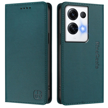 OPPO Reno8 Pro 5G Dual-Folded Magnetic Suction RFID Blocking PU Leather Wallet Phone Case with Card Slots, Cash Pocket, Kickstand, Full Protective Flip Cover