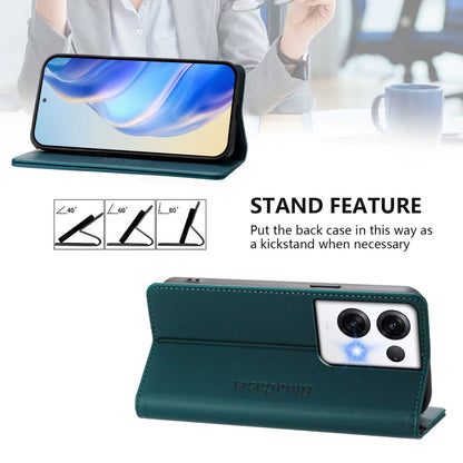 OPPO Reno8 Pro 5G Dual-Folded Magnetic Suction RFID Blocking PU Leather Wallet Phone Case with Card Slots, Cash Pocket, Kickstand, Full Protective Flip Cover