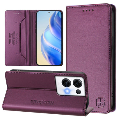 OPPO Reno8 Pro 5G Dual-Folded Magnetic Suction RFID Blocking PU Leather Wallet Phone Case with Card Slots, Cash Pocket, Kickstand, Full Protective Flip Cover