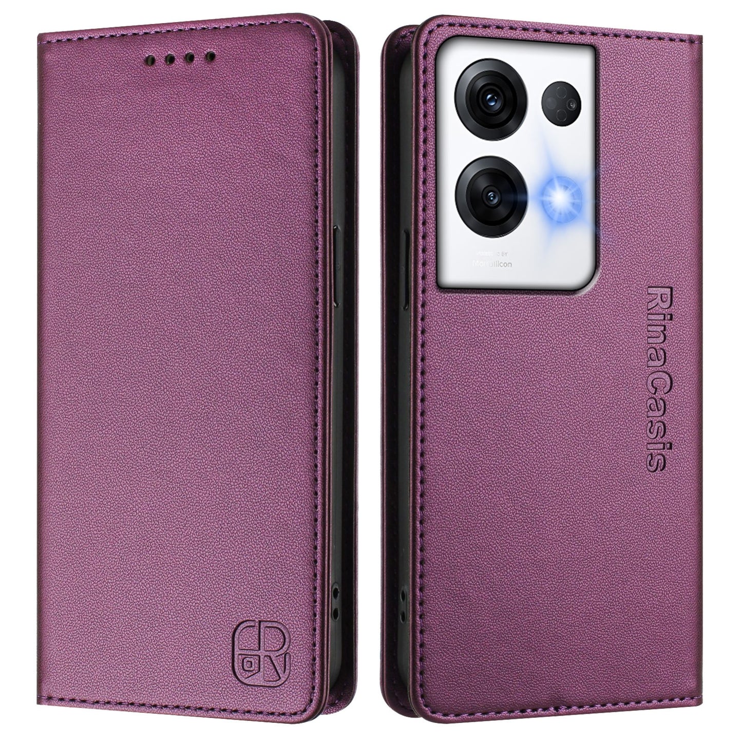 OPPO Reno8 Pro 5G Dual-Folded Magnetic Suction RFID Blocking PU Leather Wallet Phone Case with Card Slots, Cash Pocket, Kickstand, Full Protective Flip Cover