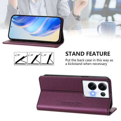 OPPO Reno8 Pro 5G Dual-Folded Magnetic Suction RFID Blocking PU Leather Wallet Phone Case with Card Slots, Cash Pocket, Kickstand, Full Protective Flip Cover