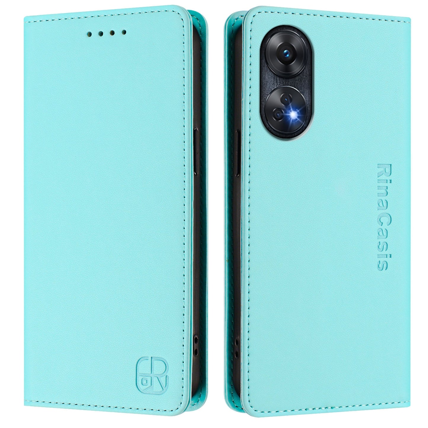 OPPO Reno8 T 4G Dual-Folded Magnetic Suction RFID Blocking PU Leather Wallet Phone Case with Card Slots, Cash Pocket, Kickstand, Full Protective Flip Cover