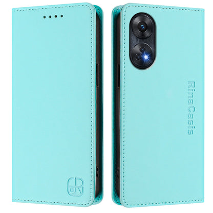 OPPO Reno8 T 4G Dual-Folded Magnetic Suction RFID Blocking PU Leather Wallet Phone Case with Card Slots, Cash Pocket, Kickstand, Full Protective Flip Cover
