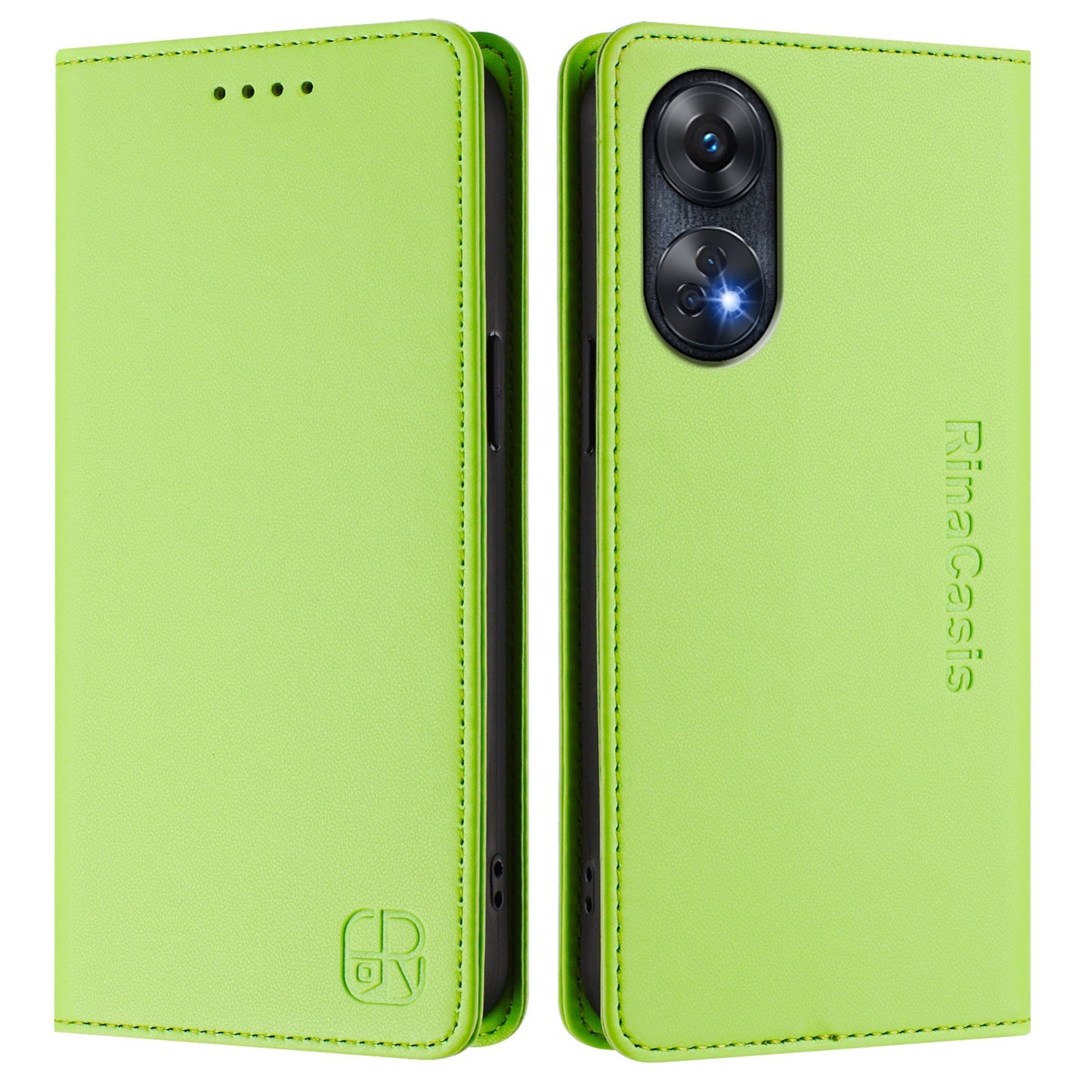 OPPO Reno8 T 4G Dual-Folded Magnetic Suction RFID Blocking PU Leather Wallet Phone Case with Card Slots, Cash Pocket, Kickstand, Full Protective Flip Cover