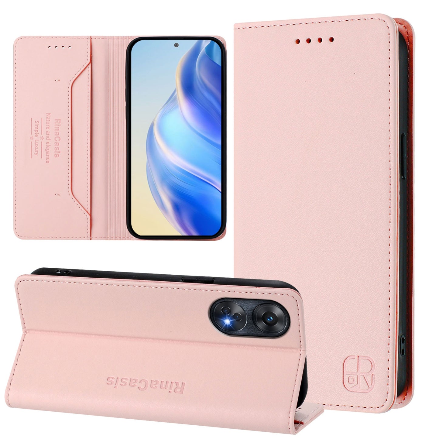 OPPO Reno8 T 4G Dual-Folded Magnetic Suction RFID Blocking PU Leather Wallet Phone Case with Card Slots, Cash Pocket, Kickstand, Full Protective Flip Cover