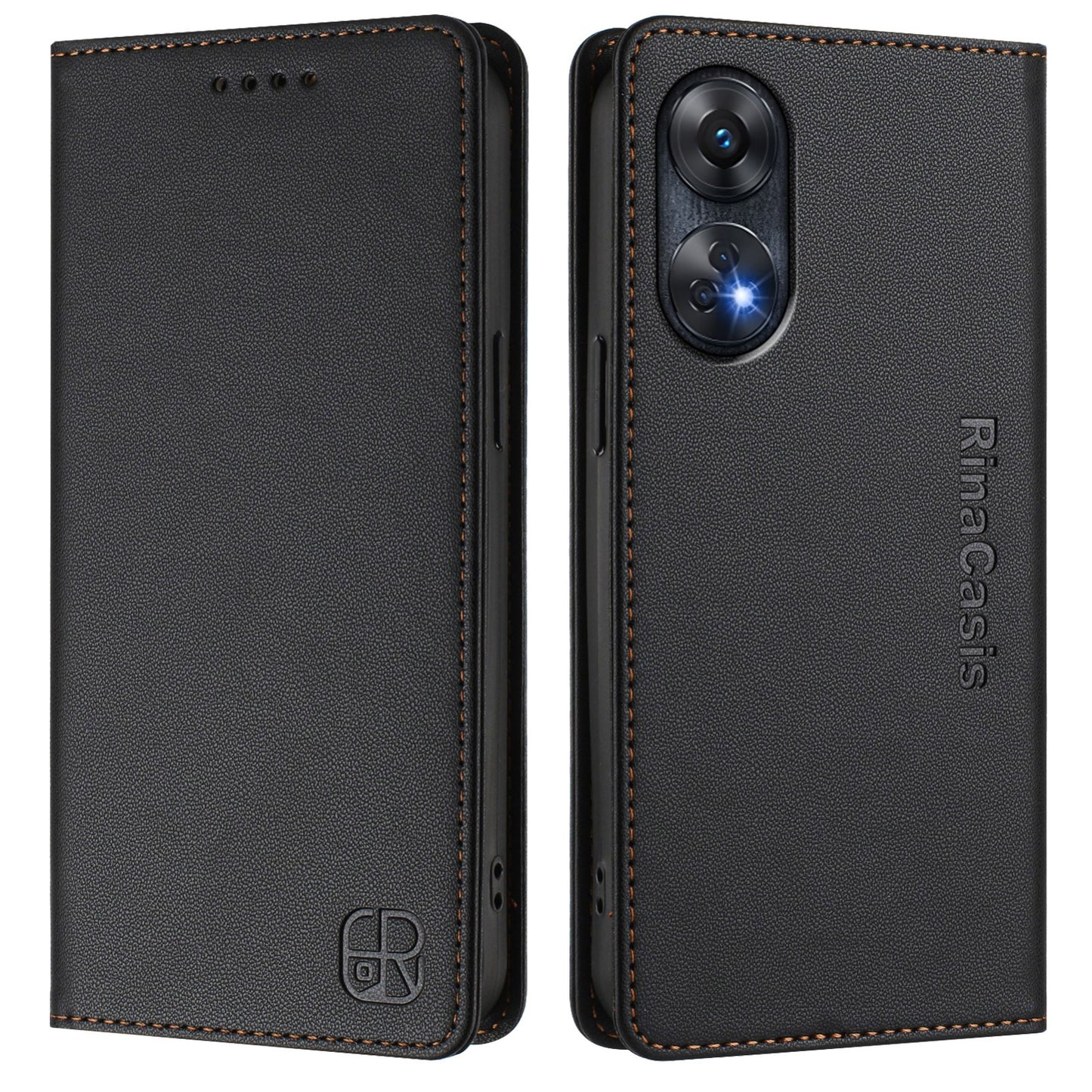 OPPO Reno8 T 4G Dual-Folded Magnetic Suction RFID Blocking PU Leather Wallet Phone Case with Card Slots, Cash Pocket, Kickstand, Full Protective Flip Cover