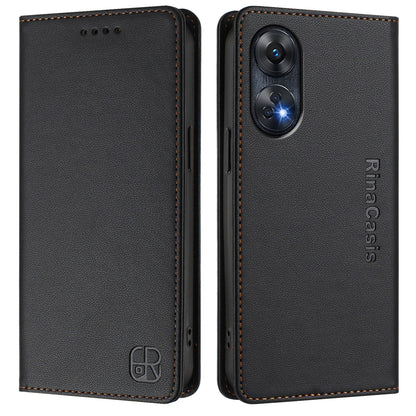 OPPO Reno8 T 4G Dual-Folded Magnetic Suction RFID Blocking PU Leather Wallet Phone Case with Card Slots, Cash Pocket, Kickstand, Full Protective Flip Cover