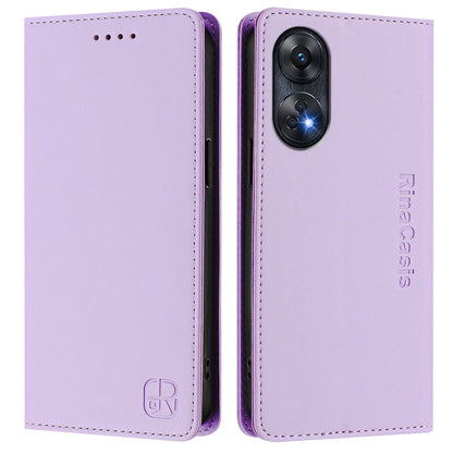 OPPO Reno8 T 4G Dual-Folded Magnetic Suction RFID Blocking PU Leather Wallet Phone Case with Card Slots, Cash Pocket, Kickstand, Full Protective Flip Cover