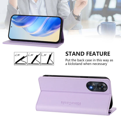 OPPO Reno8 T 4G Dual-Folded Magnetic Suction RFID Blocking PU Leather Wallet Phone Case with Card Slots, Cash Pocket, Kickstand, Full Protective Flip Cover