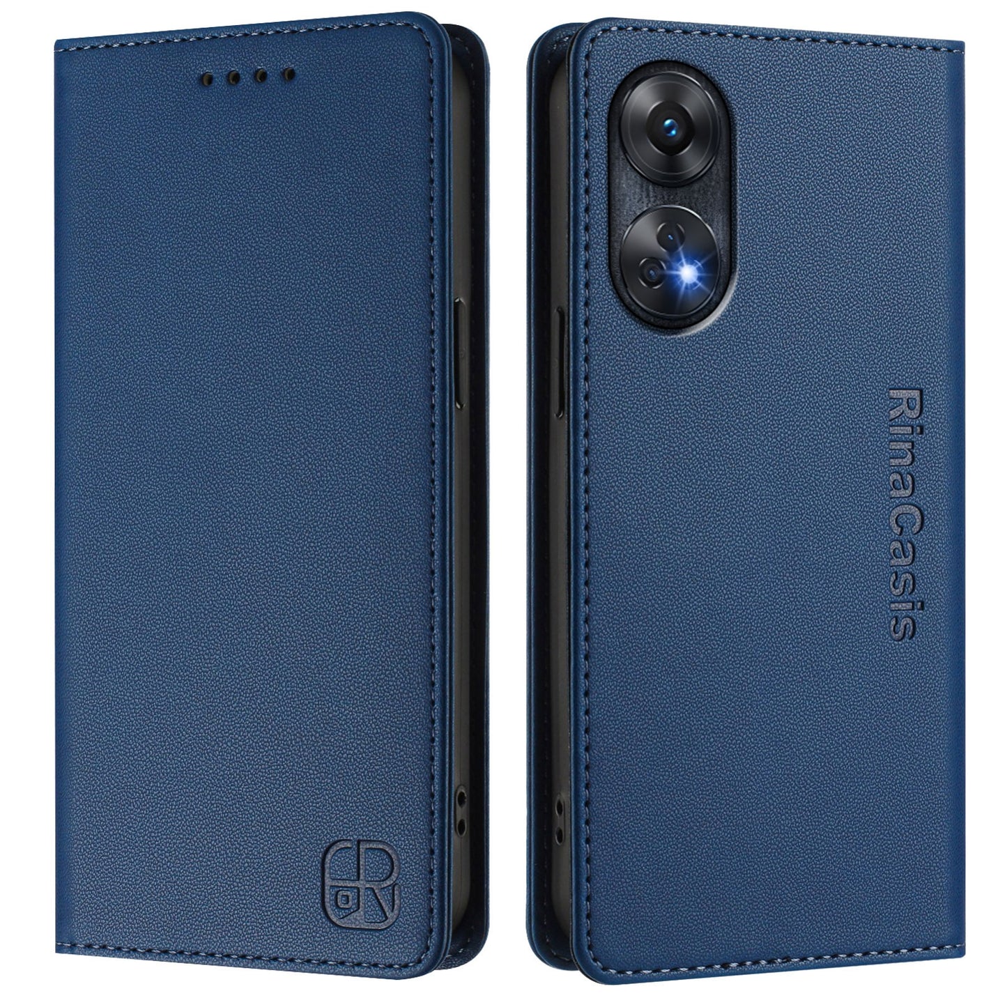 OPPO Reno8 T 4G Dual-Folded Magnetic Suction RFID Blocking PU Leather Wallet Phone Case with Card Slots, Cash Pocket, Kickstand, Full Protective Flip Cover
