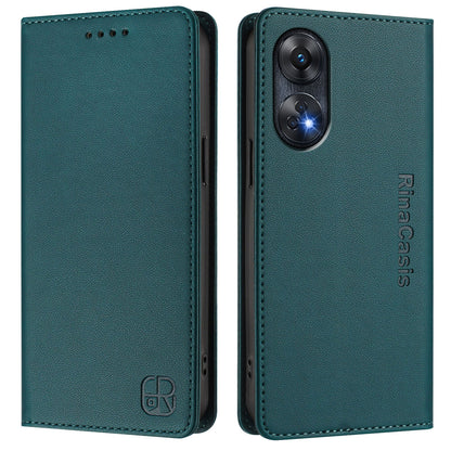 OPPO Reno8 T 4G Dual-Folded Magnetic Suction RFID Blocking PU Leather Wallet Phone Case with Card Slots, Cash Pocket, Kickstand, Full Protective Flip Cover