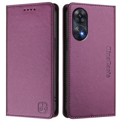 OPPO Reno8 T 4G Dual-Folded Magnetic Suction RFID Blocking PU Leather Wallet Phone Case with Card Slots, Cash Pocket, Kickstand, Full Protective Flip Cover