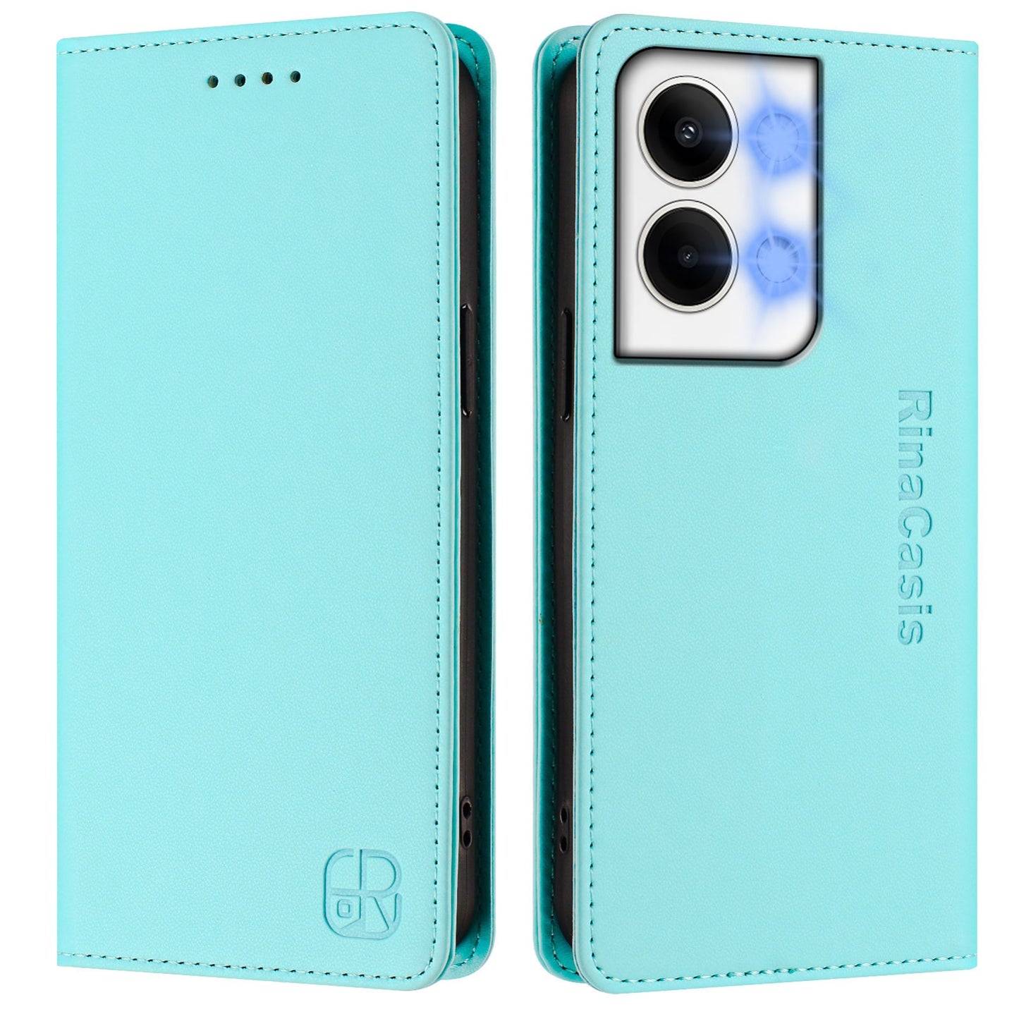 OPPO Reno9 5G Dual-Folded Magnetic Suction RFID Blocking PU Leather Wallet Phone Case with Card Slots, Cash Pocket, Kickstand, Full Protective Flip Cover