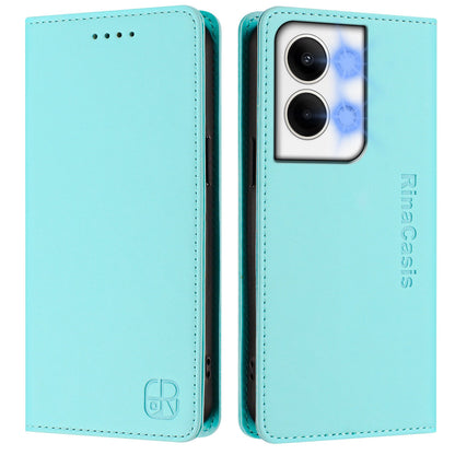 OPPO Reno9 Pro 5G Dual-Folded Magnetic Suction RFID Blocking PU Leather Wallet Phone Case with Card Slots, Cash Pocket, Kickstand, Full Protective Flip Cover