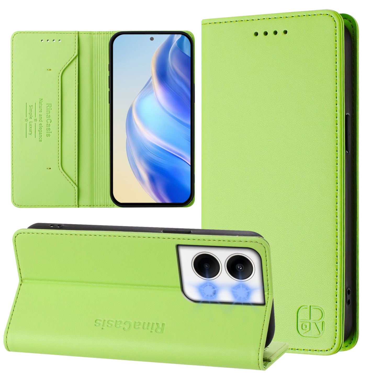 OPPO Reno9 5G Dual-Folded Magnetic Suction RFID Blocking PU Leather Wallet Phone Case with Card Slots, Cash Pocket, Kickstand, Full Protective Flip Cover