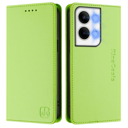 OPPO Reno9 5G Dual-Folded Magnetic Suction RFID Blocking PU Leather Wallet Phone Case with Card Slots, Cash Pocket, Kickstand, Full Protective Flip Cover