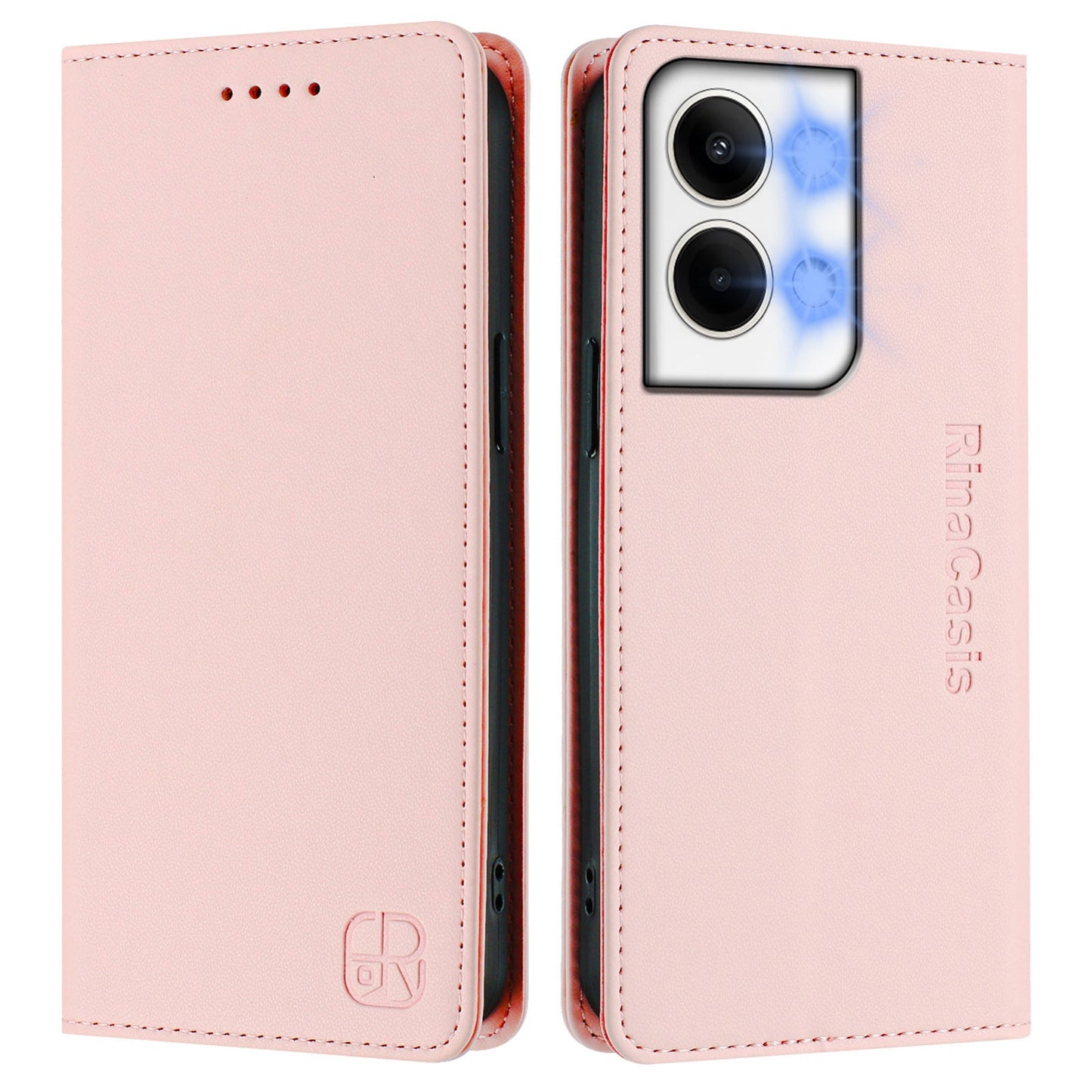 OPPO Reno9 5G Dual-Folded Magnetic Suction RFID Blocking PU Leather Wallet Phone Case with Card Slots, Cash Pocket, Kickstand, Full Protective Flip Cover