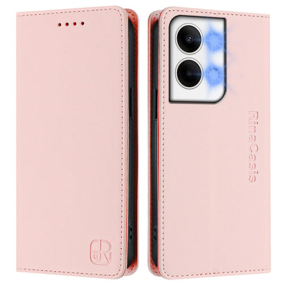 OPPO Reno9 5G Dual-Folded Magnetic Suction RFID Blocking PU Leather Wallet Phone Case with Card Slots, Cash Pocket, Kickstand, Full Protective Flip Cover