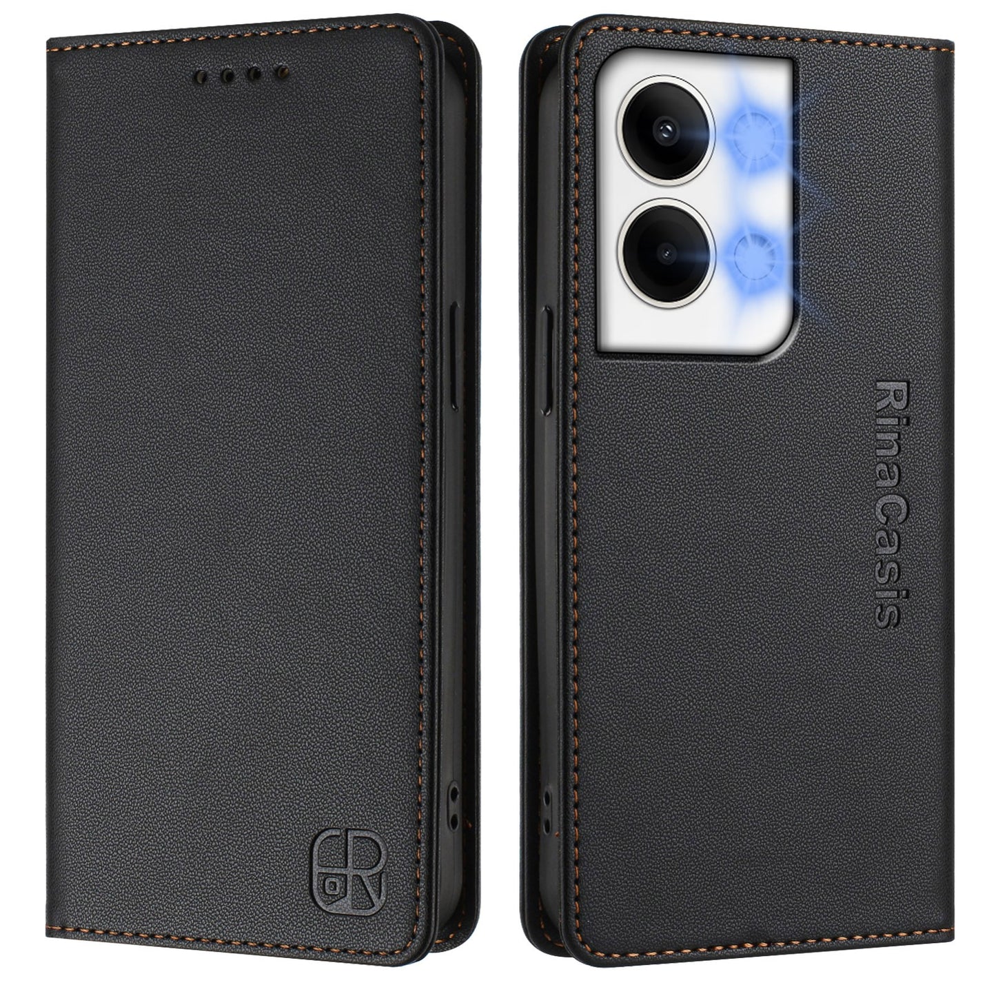 OPPO Reno9 Pro 5G Dual-Folded Magnetic Suction RFID Blocking PU Leather Wallet Phone Case with Card Slots, Cash Pocket, Kickstand, Full Protective Flip Cover