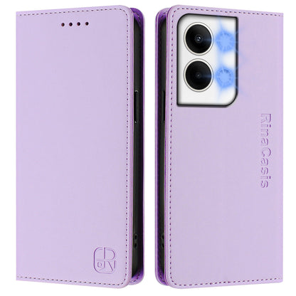 OPPO Reno9 5G Dual-Folded Magnetic Suction RFID Blocking PU Leather Wallet Phone Case with Card Slots, Cash Pocket, Kickstand, Full Protective Flip Cover