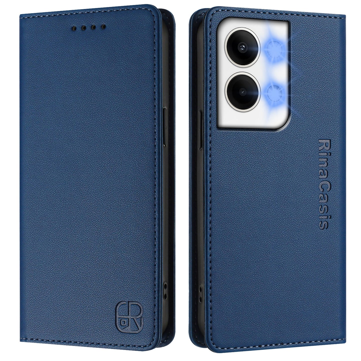 OPPO Reno9 5G Dual-Folded Magnetic Suction RFID Blocking PU Leather Wallet Phone Case with Card Slots, Cash Pocket, Kickstand, Full Protective Flip Cover
