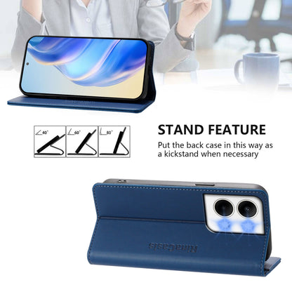 OPPO Reno9 5G Dual-Folded Magnetic Suction RFID Blocking PU Leather Wallet Phone Case with Card Slots, Cash Pocket, Kickstand, Full Protective Flip Cover