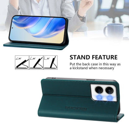 OPPO Reno9 5G Dual-Folded Magnetic Suction RFID Blocking PU Leather Wallet Phone Case with Card Slots, Cash Pocket, Kickstand, Full Protective Flip Cover