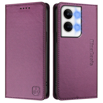 OPPO Reno9 5G Dual-Folded Magnetic Suction RFID Blocking PU Leather Wallet Phone Case with Card Slots, Cash Pocket, Kickstand, Full Protective Flip Cover