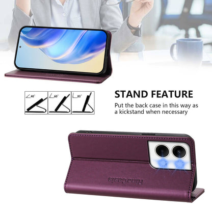 OPPO Reno9 5G Dual-Folded Magnetic Suction RFID Blocking PU Leather Wallet Phone Case with Card Slots, Cash Pocket, Kickstand, Full Protective Flip Cover