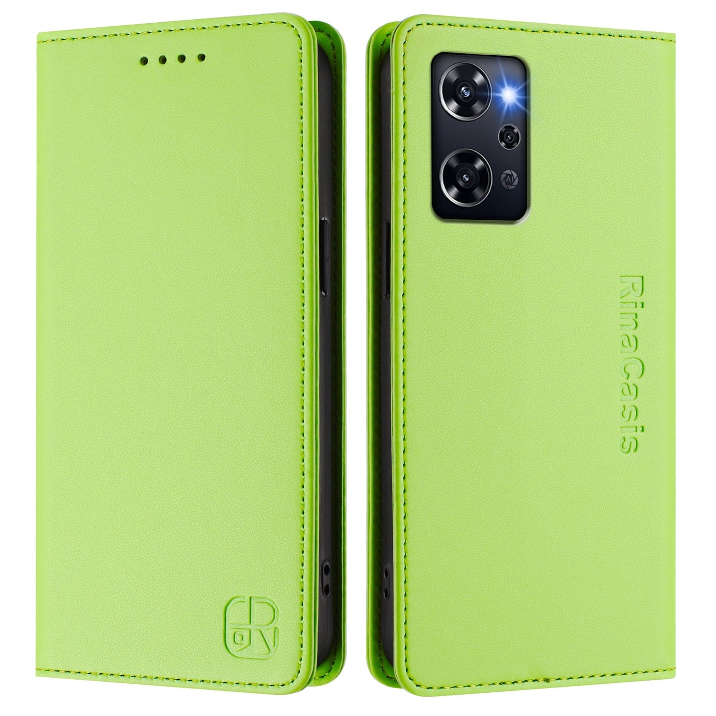 OPPO Reno9 A Dual-Folded Magnetic Suction RFID Blocking PU Leather Wallet Phone Case with Card Slots, Cash Pocket, Kickstand, Full Protective Flip Cover