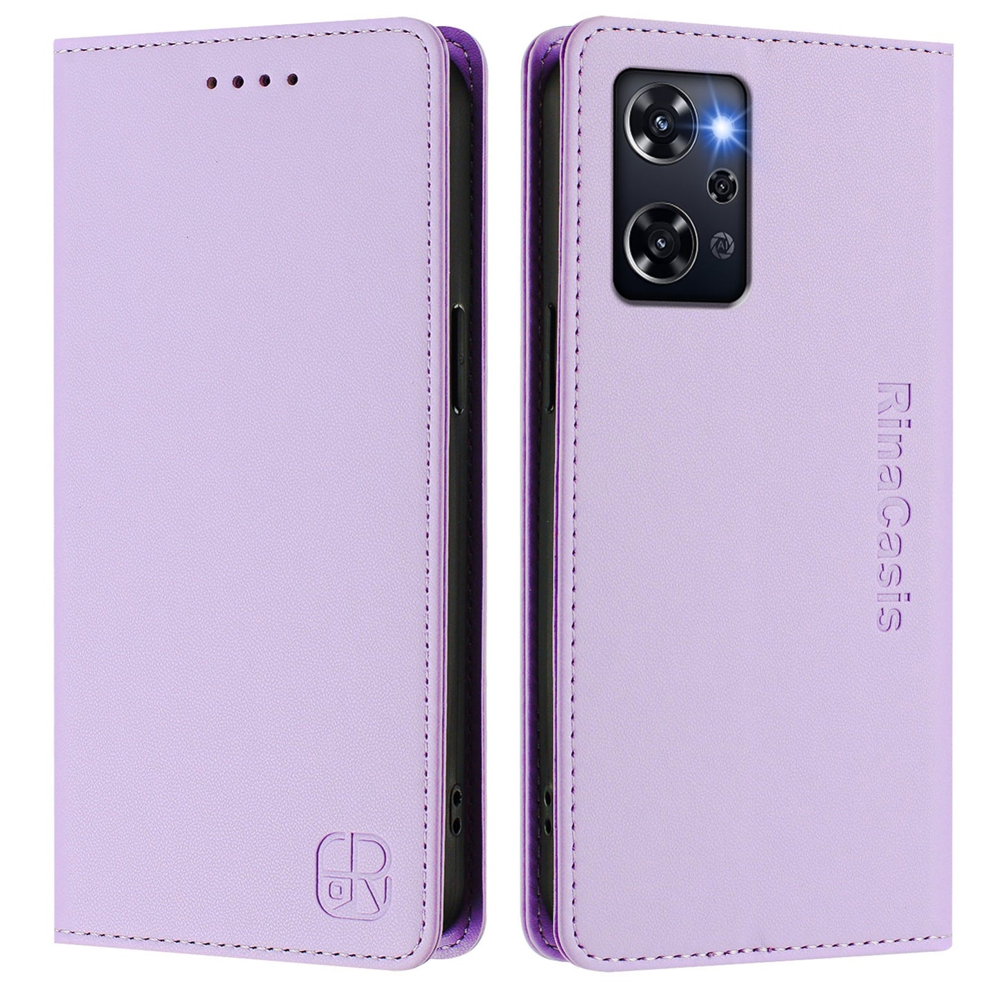 OPPO Reno9 A Dual-Folded Magnetic Suction RFID Blocking PU Leather Wallet Phone Case with Card Slots, Cash Pocket, Kickstand, Full Protective Flip Cover